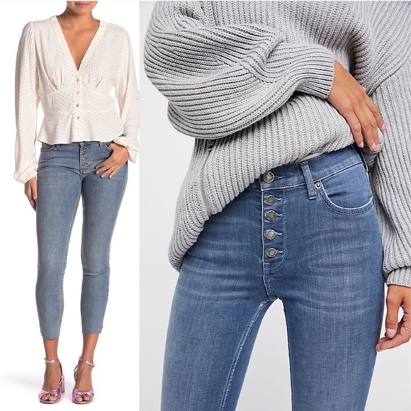 Free People Denim - FREE PEOPLE •Reagan Raw Frayed Button Front Jeans